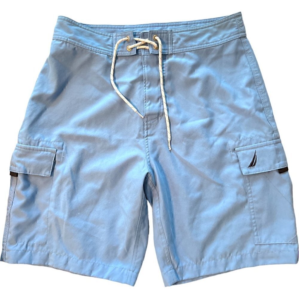 Men's Nautica Light Blue Cargo Board Shorts Swim Trunks Size 30